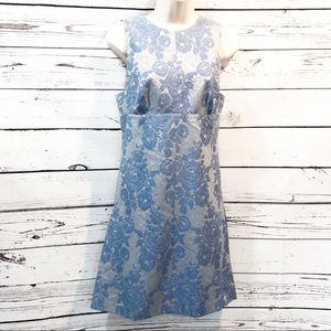 Intermix Brecco Jacquard Piper Pleated Dress: Blue